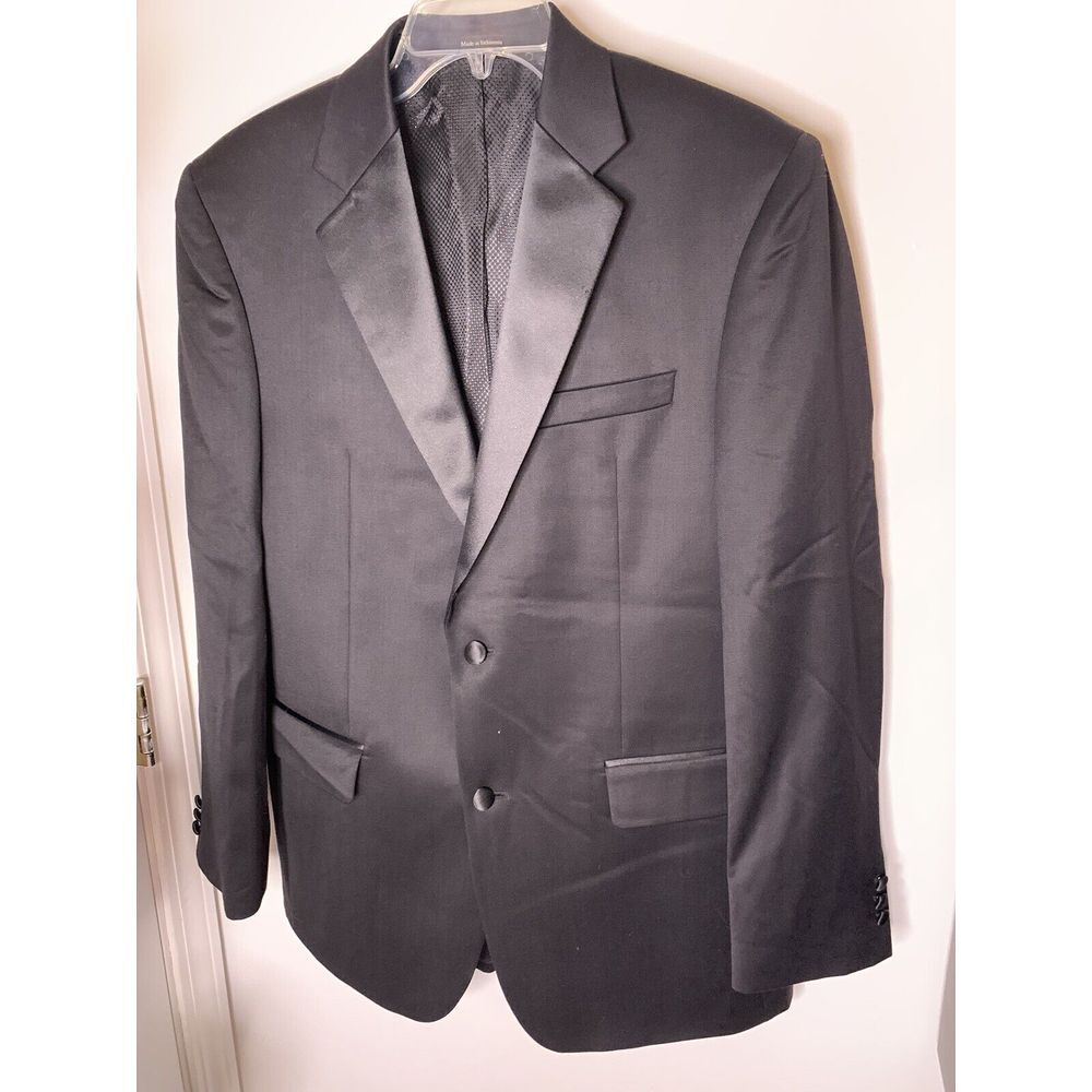 Pronto Uomo Men's 3‎ Piece Tuxedo 100% Wool Sz 43L Black with Vest Blk/Silver Gr